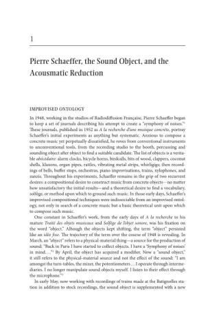 Pierre Schaeffer, the Sound Object, and the Acousmatic Reduction