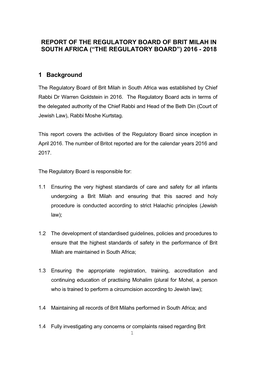 Report of the Regulatory Board of Brit Milah in South Arica