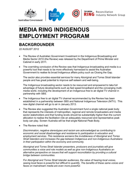 Media Ring Indigenous Employment Program Backgrounder 22 August 2012