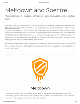 Meltdown and Spectre Meltdown and Spectre Vulnerabilities in Modern Computers Leak Passwords and Sensitive Data