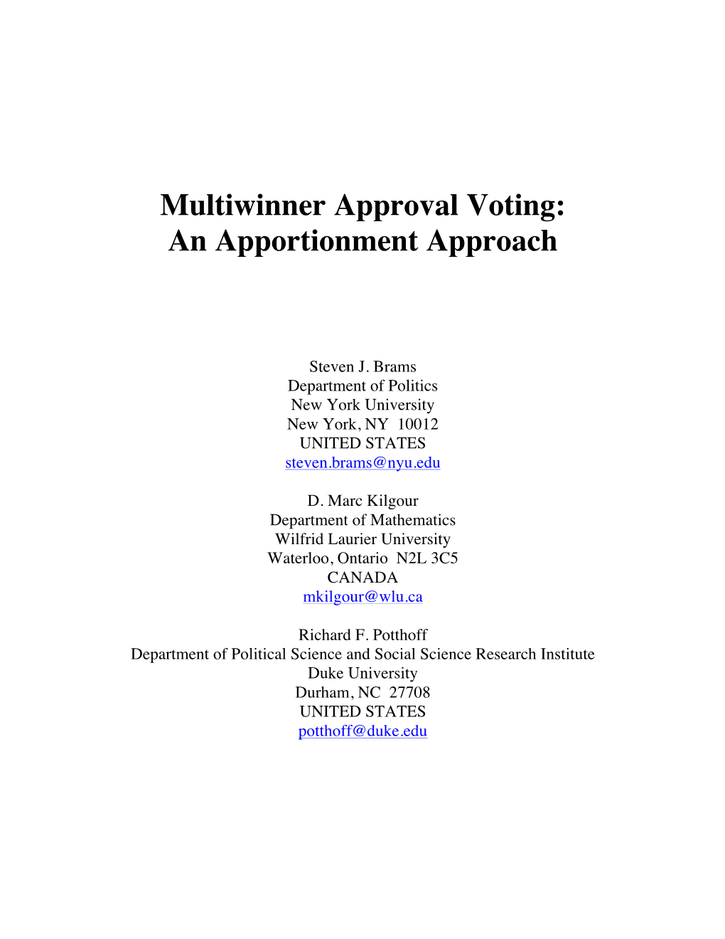 Multiwinner Approval Voting: an Apportionment Approach