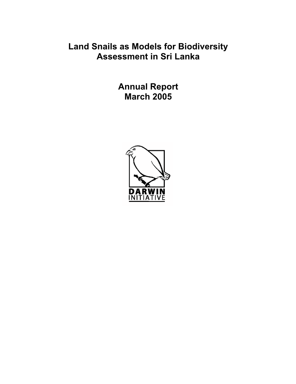 Land Snails As Models for Biodiversity Assessment in Sri Lanka Annual