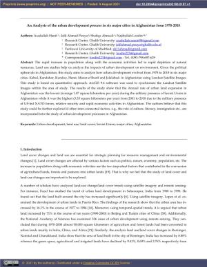 An Analysis of the Urban Development Process in Six Major Cities in Afghanistan from 1978-2018
