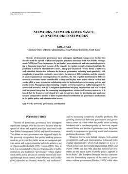Networks, Network Governance, and Networked Networks
