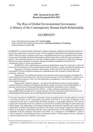 The Rise of Global Environmental Governance: a History of the Contemporary Human-Earth Relationship