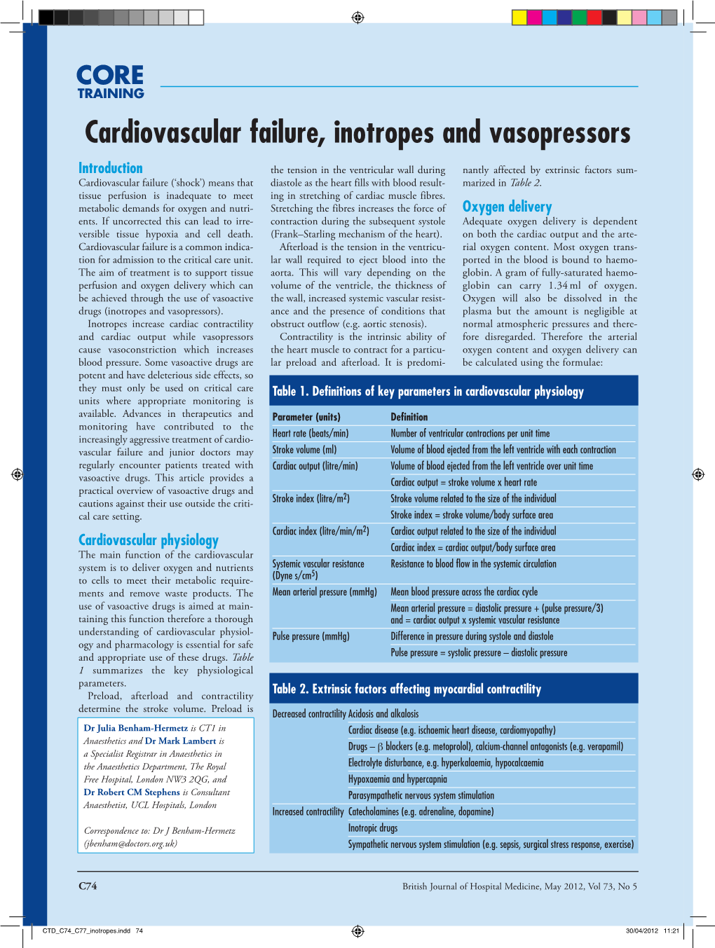 Cardiovascular Failure, Inotropes and Vasopressors