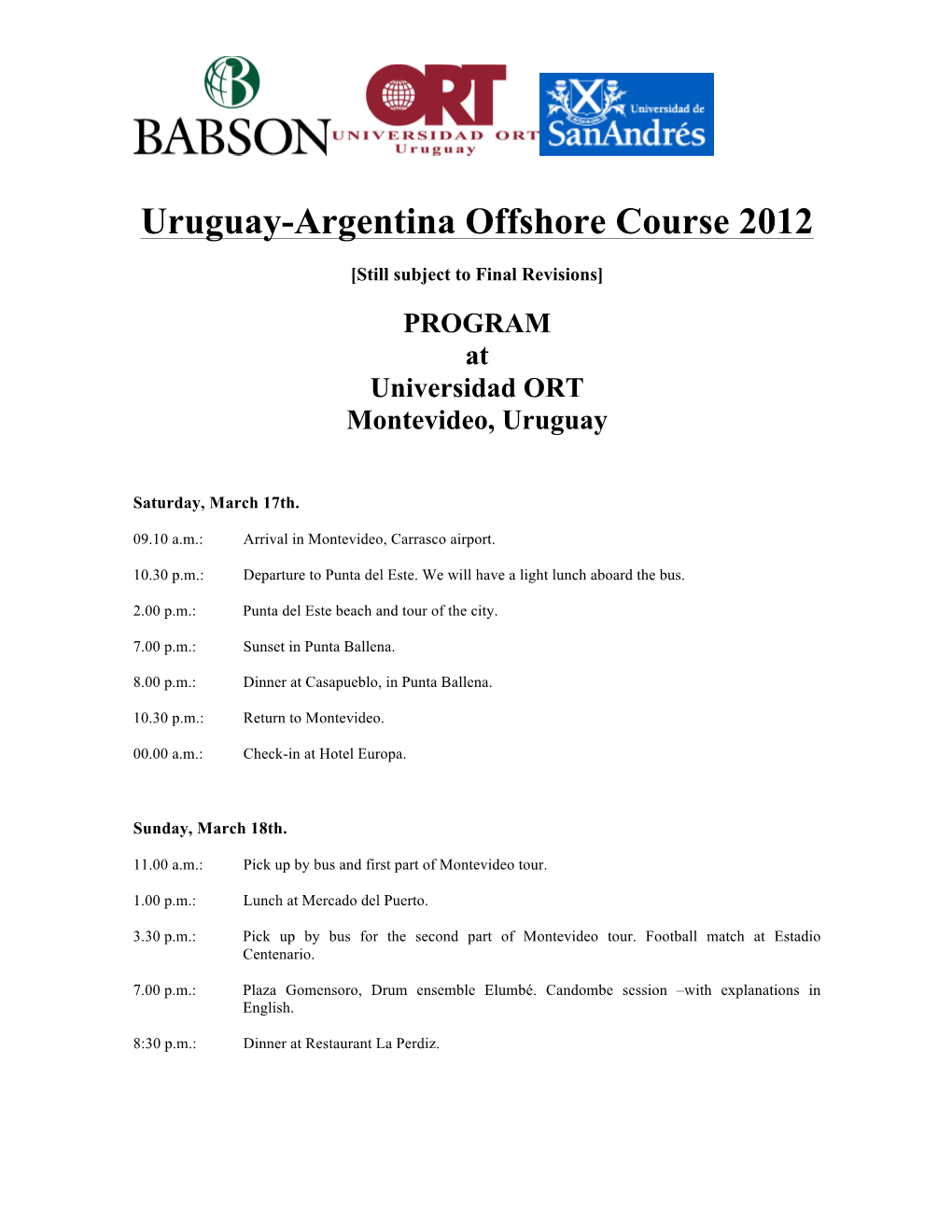 Uruguay-Argentina Offshore Course 2012