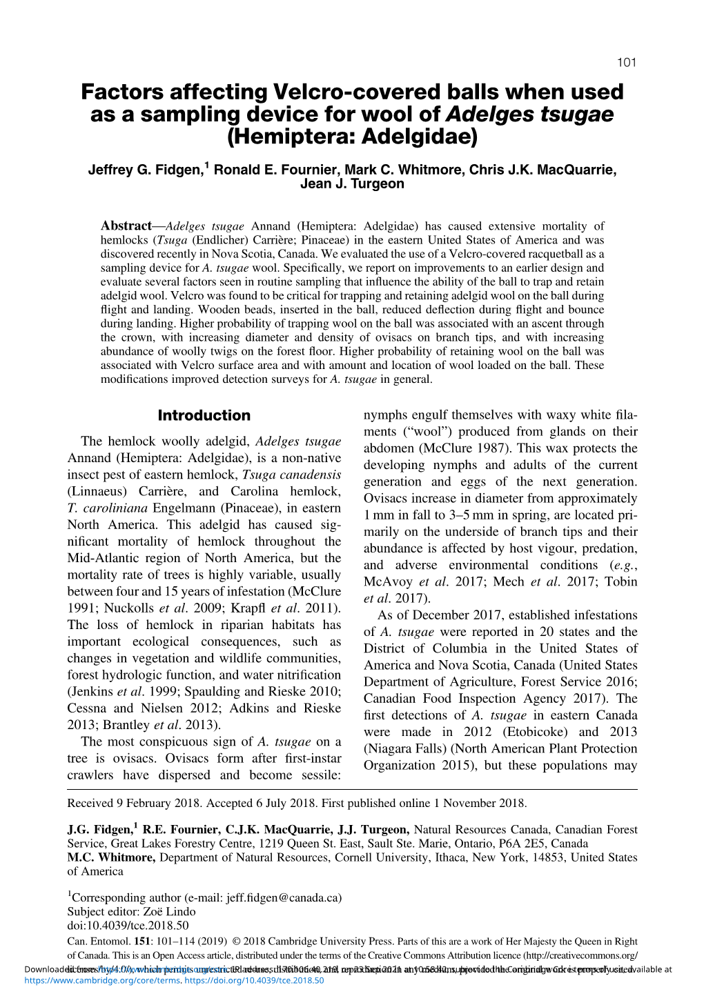 Factors Affecting Velcro-Covered Balls When Used As a Sampling Device for Wool of Adelges Tsugae (Hemiptera: Adelgidae)