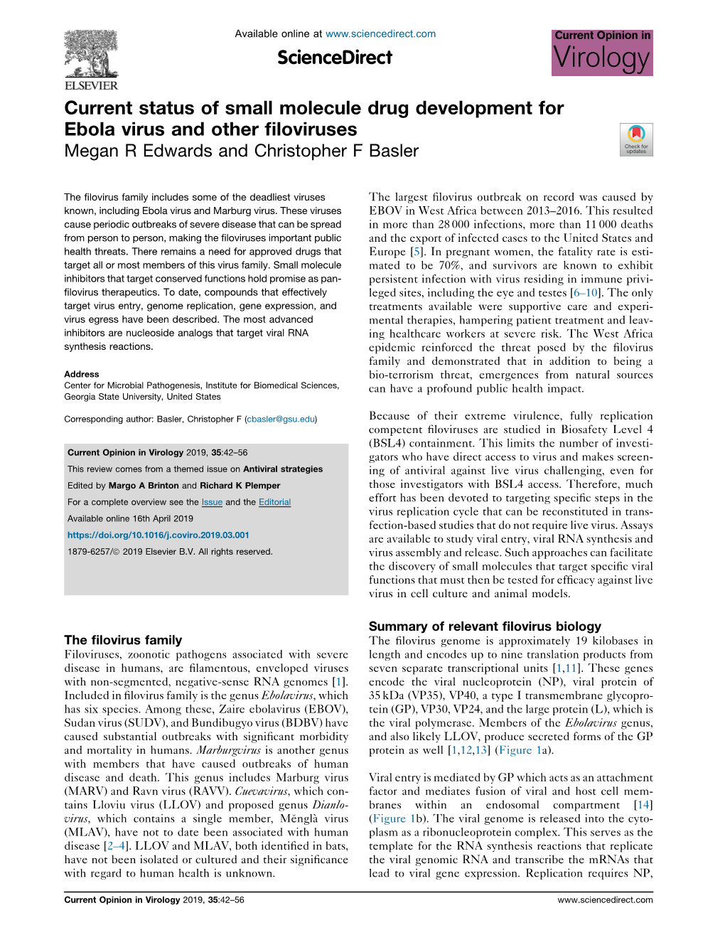 Current Status of Small Molecule Drug Development for Ebola Virus And