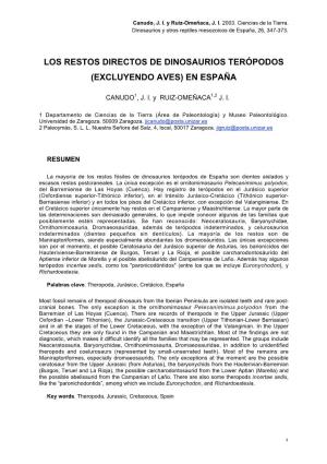 Los Restos Directos De Dinosaurios Terópodos (Excluyendo Aves) En España