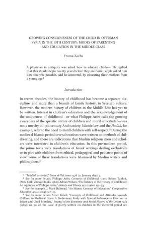 Growing Consciousness of the Child in Ottoman Syria in the 19Th Century: Modes of Parenting and Education in the Middle Class