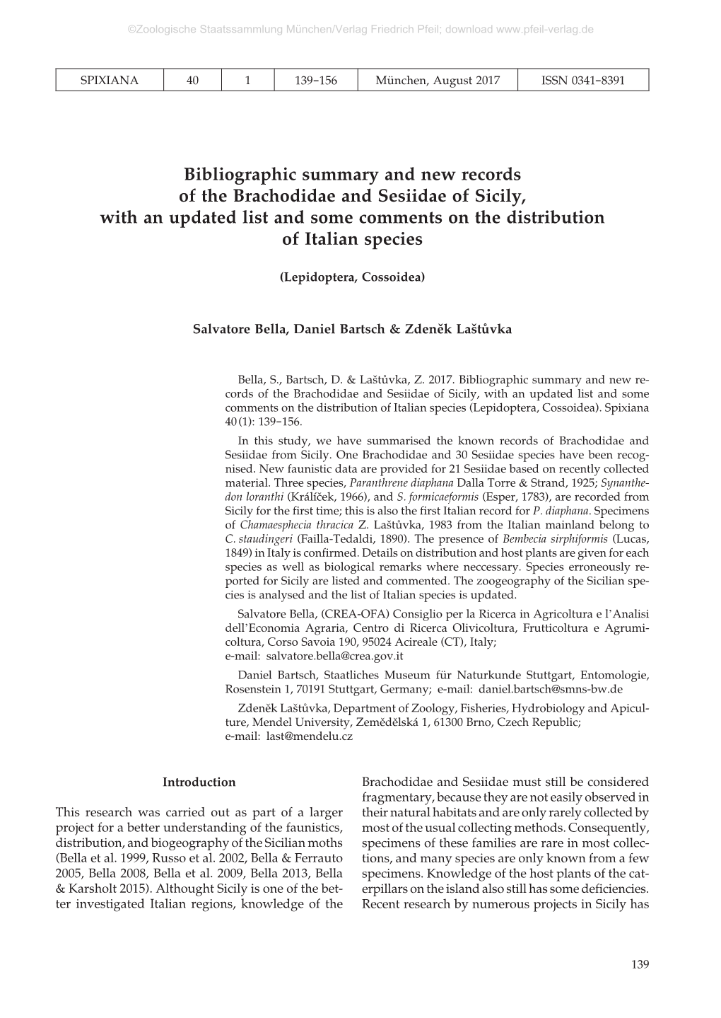 Bibliographic Summary and New Records of the Brachodidae and Sesiidae of Sicily, with an Updated List and Some Comments on the Distribution of Italian Species