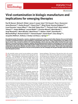 Viral Contamination in Biologic Manufacture and Implications for Emerging Therapies