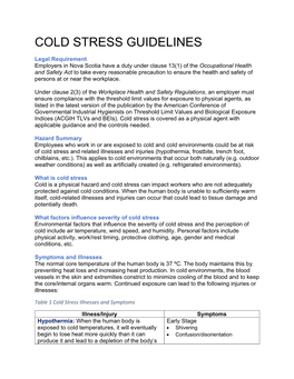 Cold Stress Guidelines