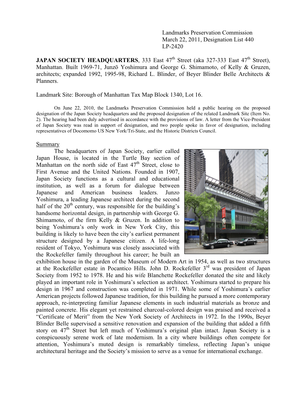 Landmarks Preservation Commission March 22, 2011, Designation List 440 LP-2420