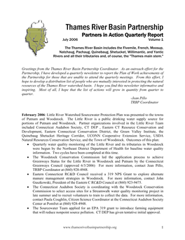 Thames River Basin Partnership Partners in Action Quarterly Report July 2006 Volume 1