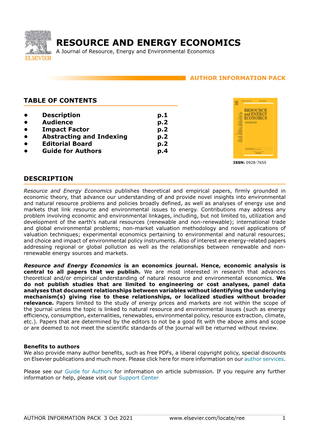 RESOURCE and ENERGY ECONOMICS a Journal of Resource, Energy and Environmental Economics