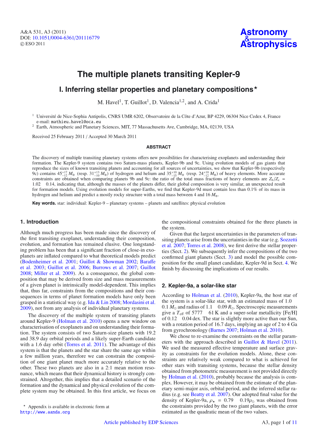 The Multiple Planets Transiting Kepler-9 I