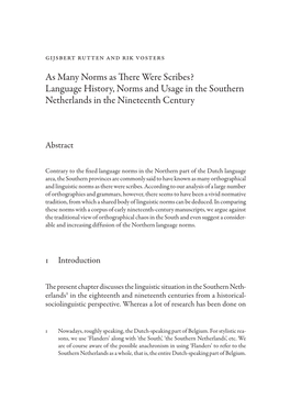 Language History, Norms and Usage in the Southern Netherlands in the Nineteenth Century