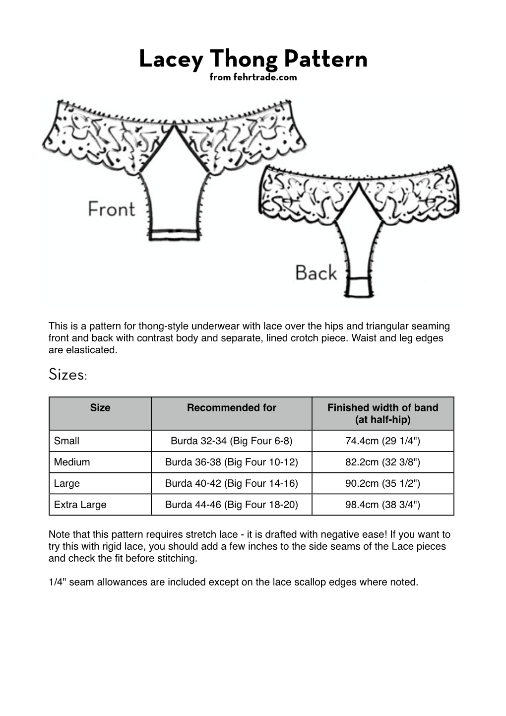 Lacey Thong Pattern from Fehrtrade.Com