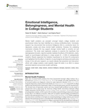 Emotional Intelligence, Belongingness, and Mental Health in College Students