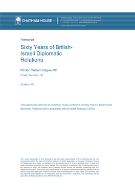 Sixty Years of British- Israeli Diplomatic Relations