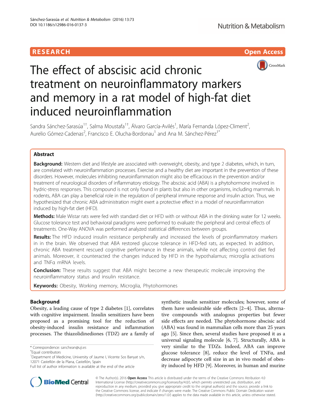 The Effect of Abscisic Acid Chronic Treatment on Neuroinflammatory