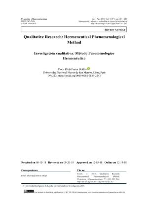 Qualitative Research: Hermeneutical Phenomenological Method