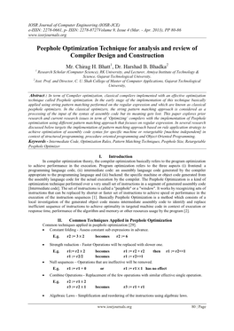 Peephole Optimization Technique for Analysis and Review of Compiler Design and Construction