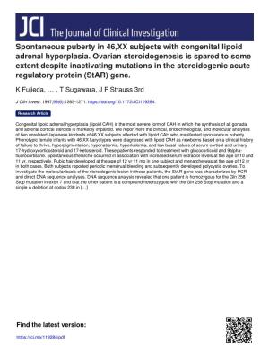 Spontaneous Puberty in 46,XX Subjects with Congenital Lipoid Adrenal Hyperplasia