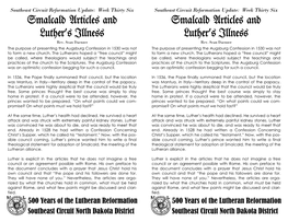 Smalcald Articles and Luther's Illness Smalcald Articles and Luther's Illness