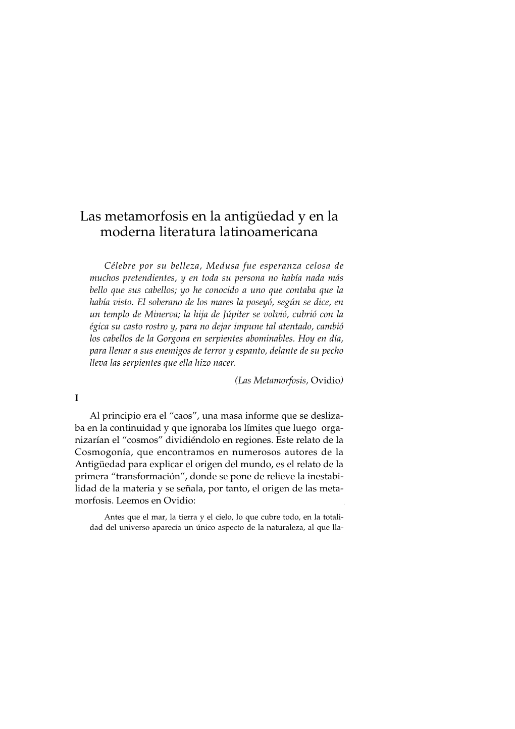 Las Metamorfosis En La Antigüedad Y En La Moderna Literatura Latinoamericana