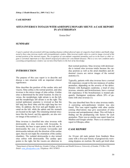 Situs Inversus Totalis with Aortopulmonary Shunt: a Case Report in an Ethiopian