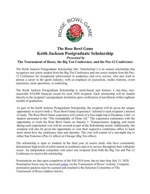 Keith Jackson Postgraduate Scholarship Presented by the Tournament of Roses, the Big Ten Conference, and the Pac-12 Conference