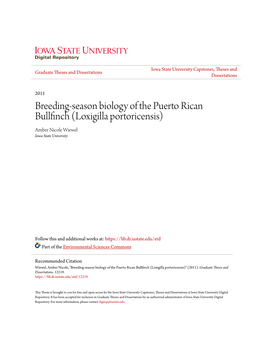 Breeding-Season Biology of the Puerto Rican Bullfinch (Loxigilla Portoricensis)