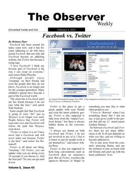 The Observer Weekly Cloverleaf Inside and out February 4, 2012 Facebook Vs
