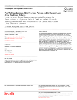 Pop-Up Structures and the Fracture Pattern in the Balsam Lake Area