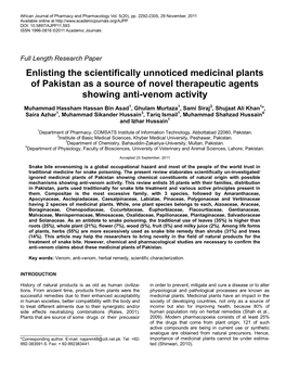 A Gist of Ignored Medicinal Plants of Pakistan As a Source of New