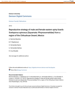 Reproductive Strategy of Male and Female Eastern Spiny Lizards Sceloporus Spinosus (Squamata: Phrynosomatidae) from a Region of the Chihuahuan Desert, Mexico