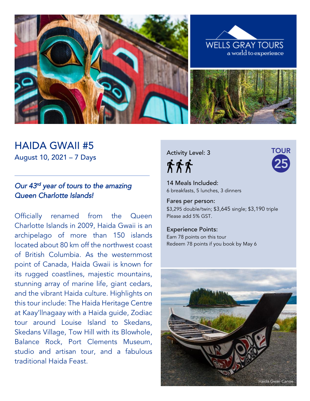 HAIDA GWAII #5 Activity Level: 3 August 10, 2021 – 7 Days