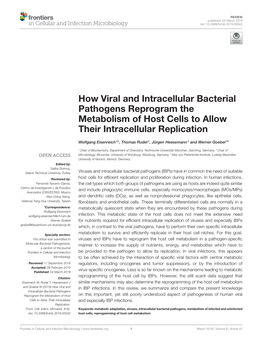 How Viral and Intracellular Bacterial Pathogens Reprogram the Metabolism of Host Cells to Allow Their Intracellular Replication