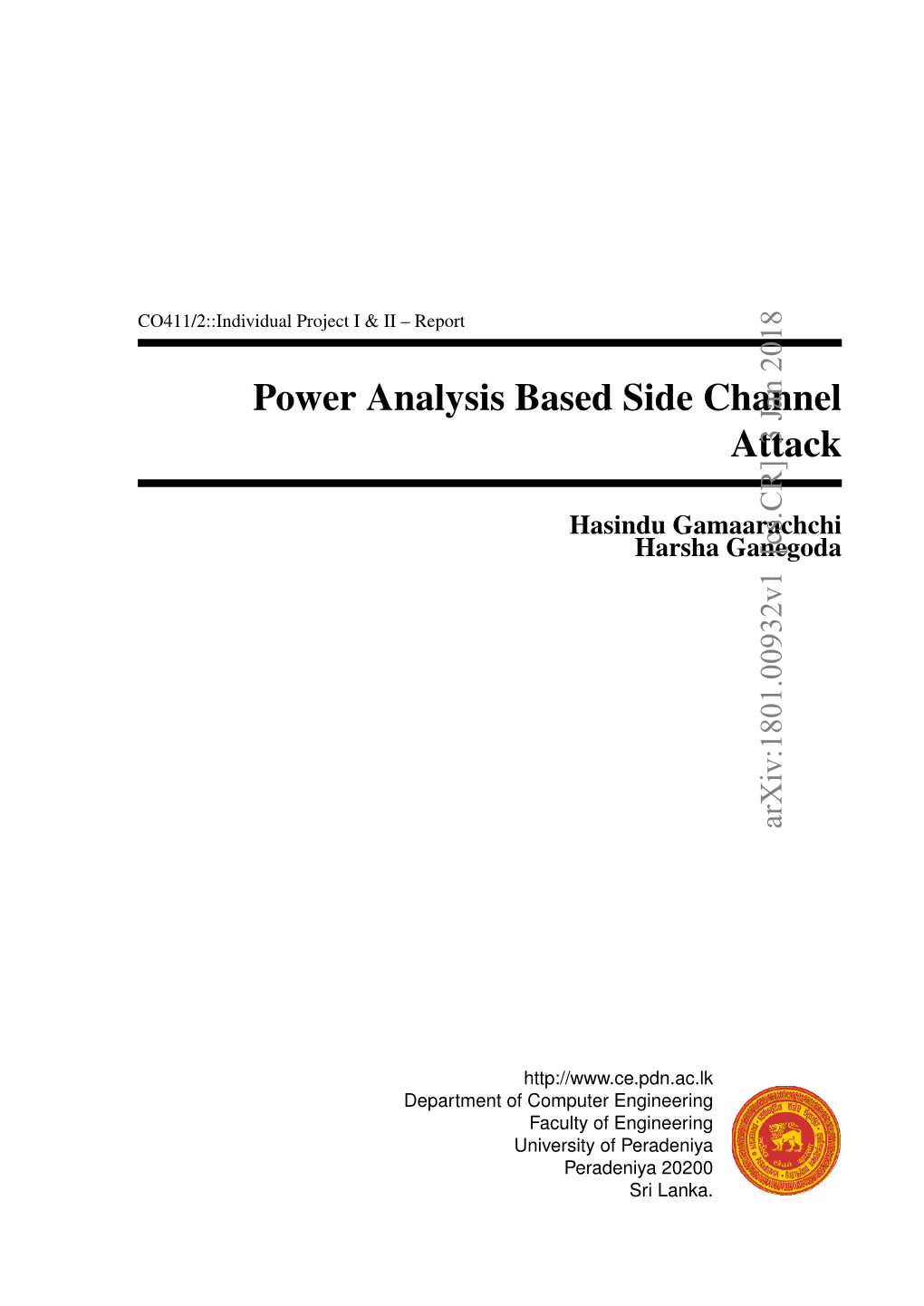 Power Analysis Based Side Channel Attack