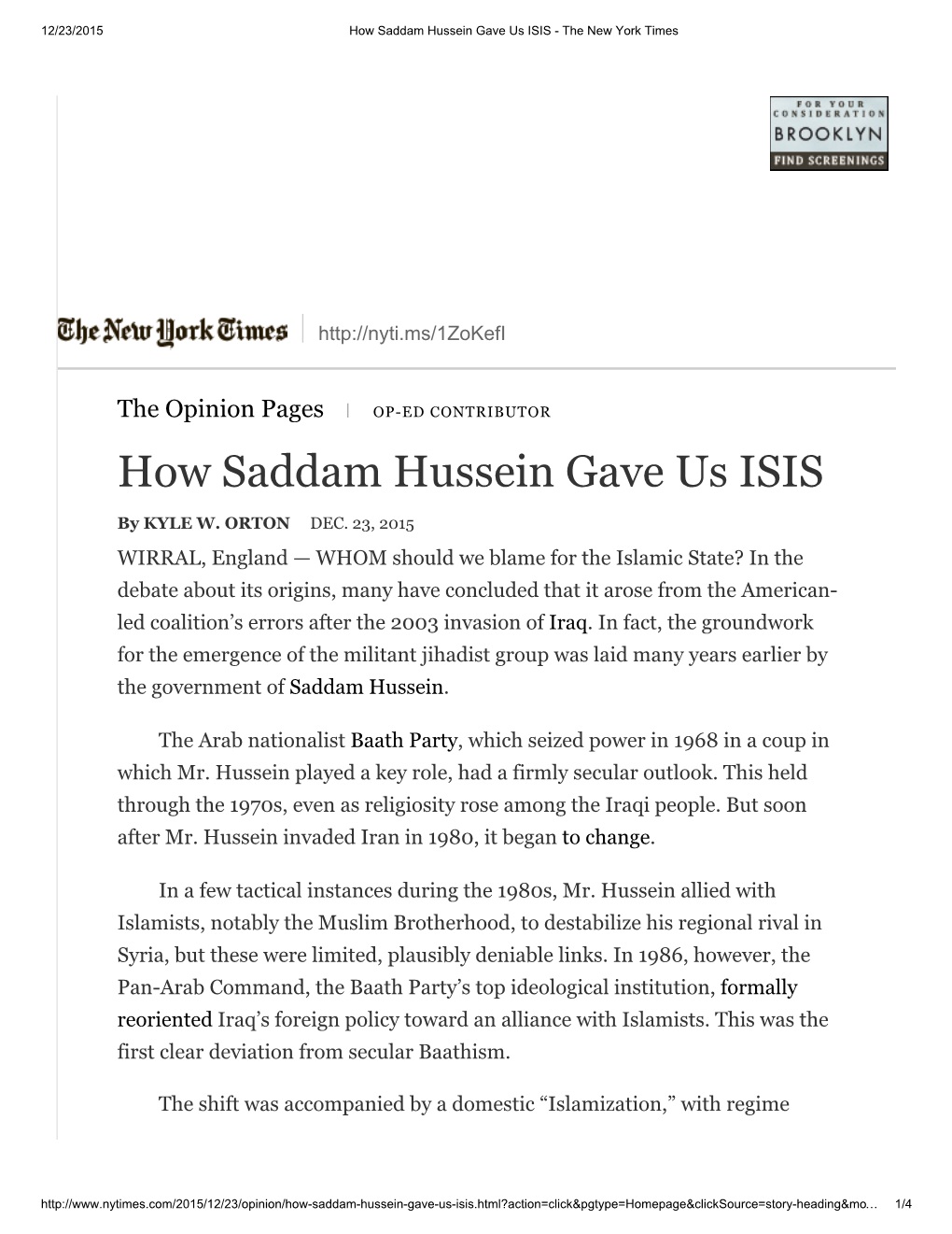 How Saddam Hussein Gave Us ISIS ­ the New York Times