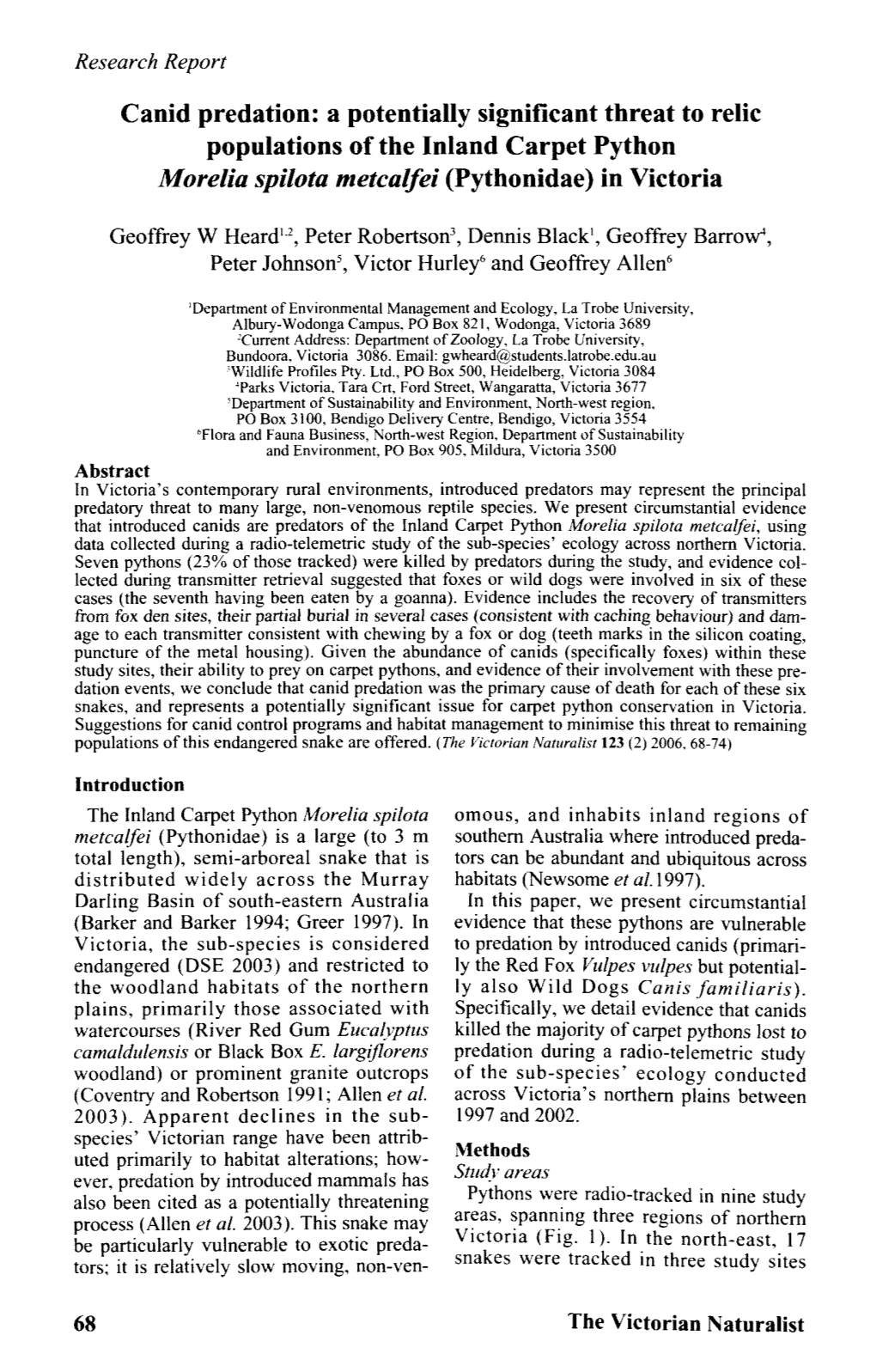 Canid Predation: a Potentially Significant Threat to Relic Populations of the Inland Carpet Python Morelia Spilota Metcalfei (Pythonidae) in Victoria