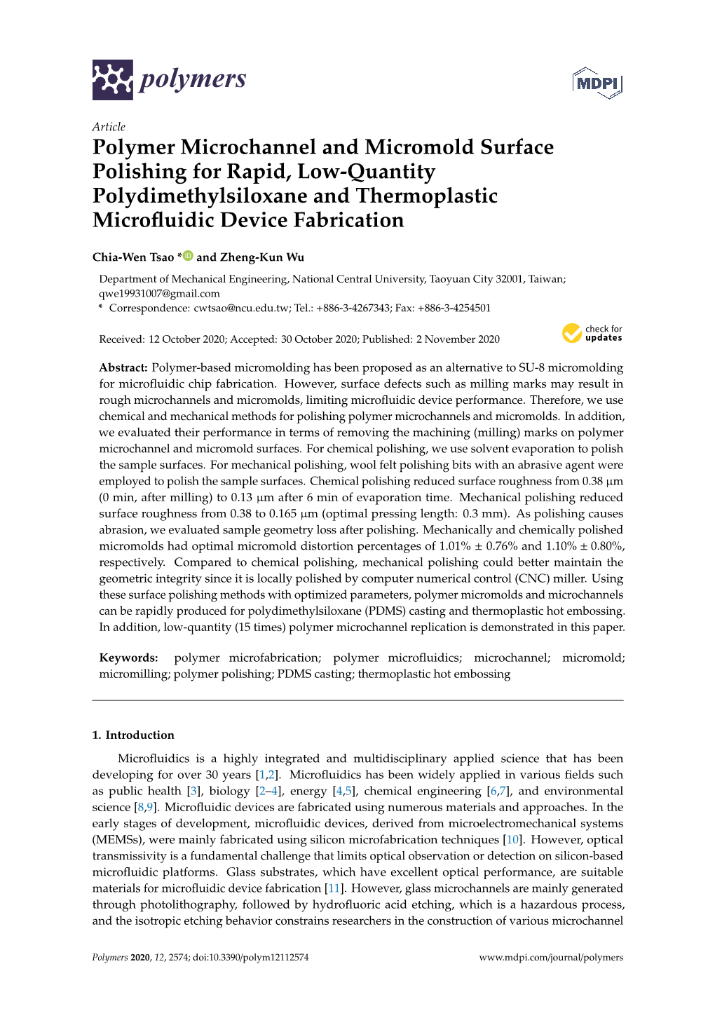 Polymer Microchannel and Micromold Surface Polishing for Rapid, Low-Quantity Polydimethylsiloxane and Thermoplastic Microﬂuidic Device Fabrication