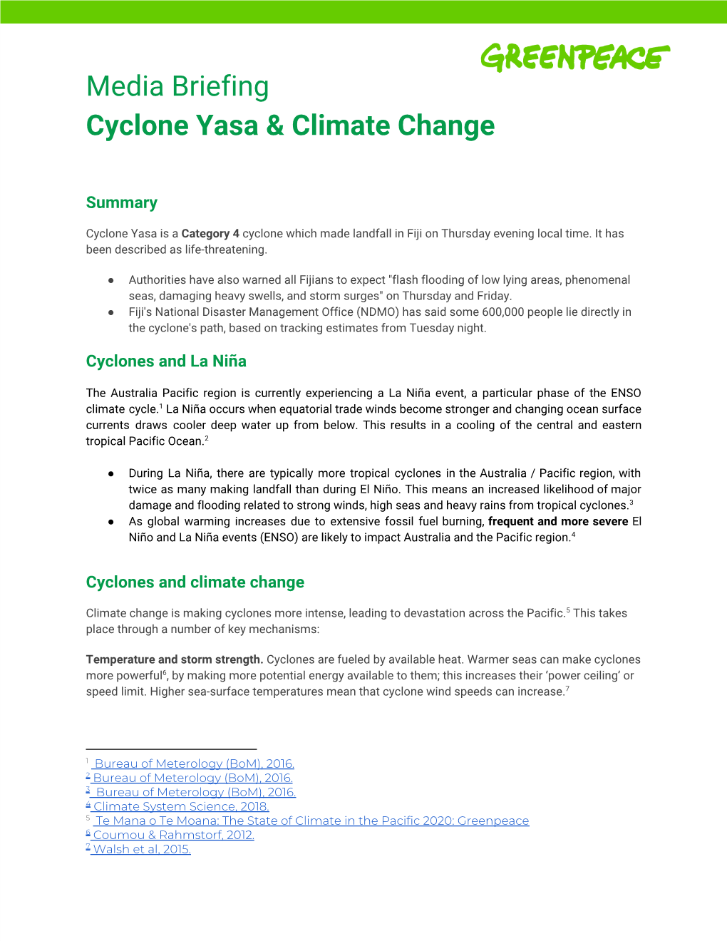 Media Briefing Cyclone Yasa & Climate Change
