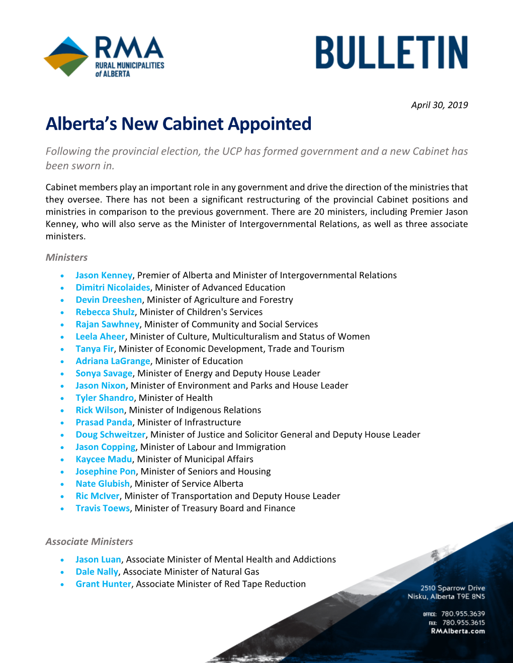 RMA Alberta's New Cabinet Appointed.Pdf