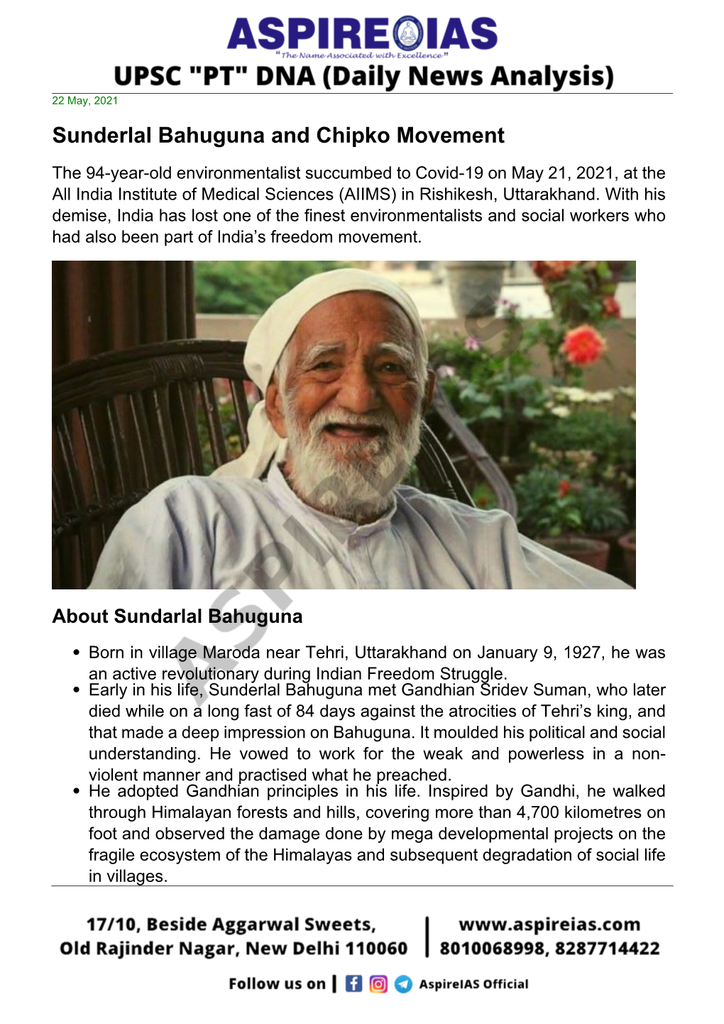 Sunderlal Bahuguna and Chipko Movement