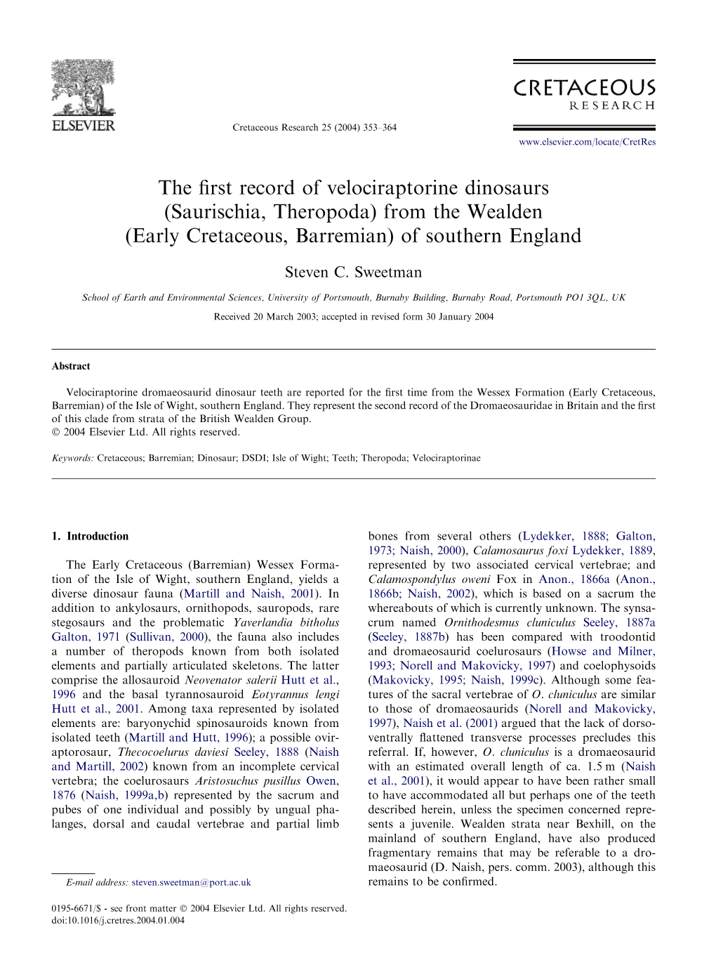 Early Cretaceous, Barremian) of Southern England