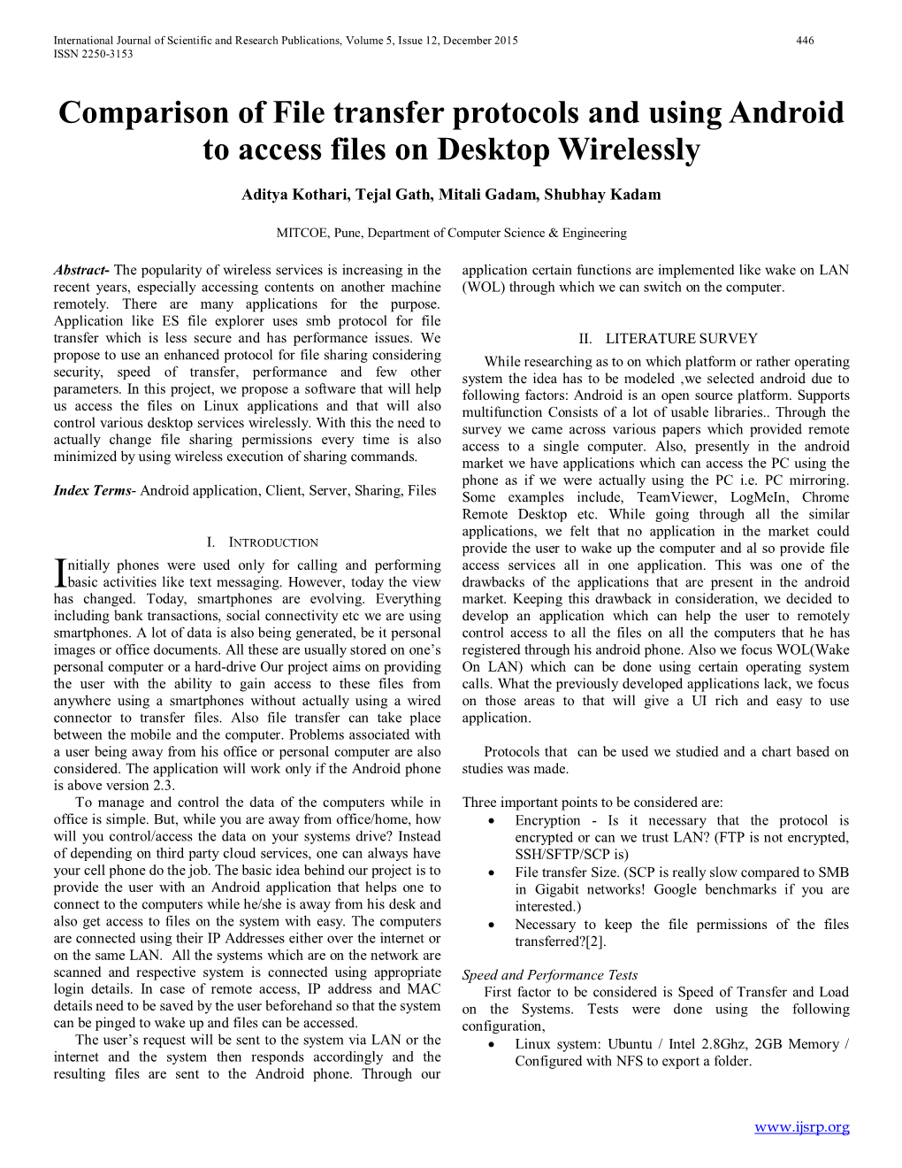 Comparison of File Transfer Protocols and Using Android to Access Files on Desktop Wirelessly